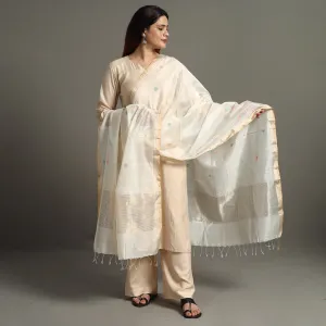 White - Traditional Chanderi Silk Handloom Multi Zari Buti Dupatta 59