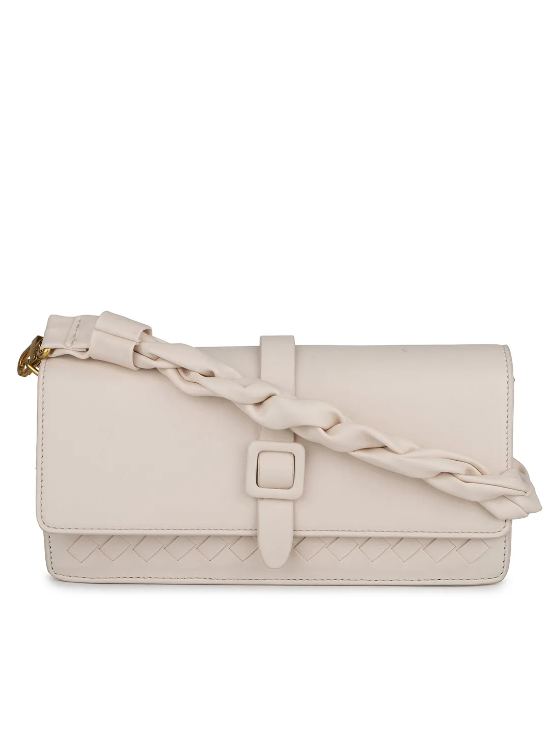 Women Cream Textured Clutch