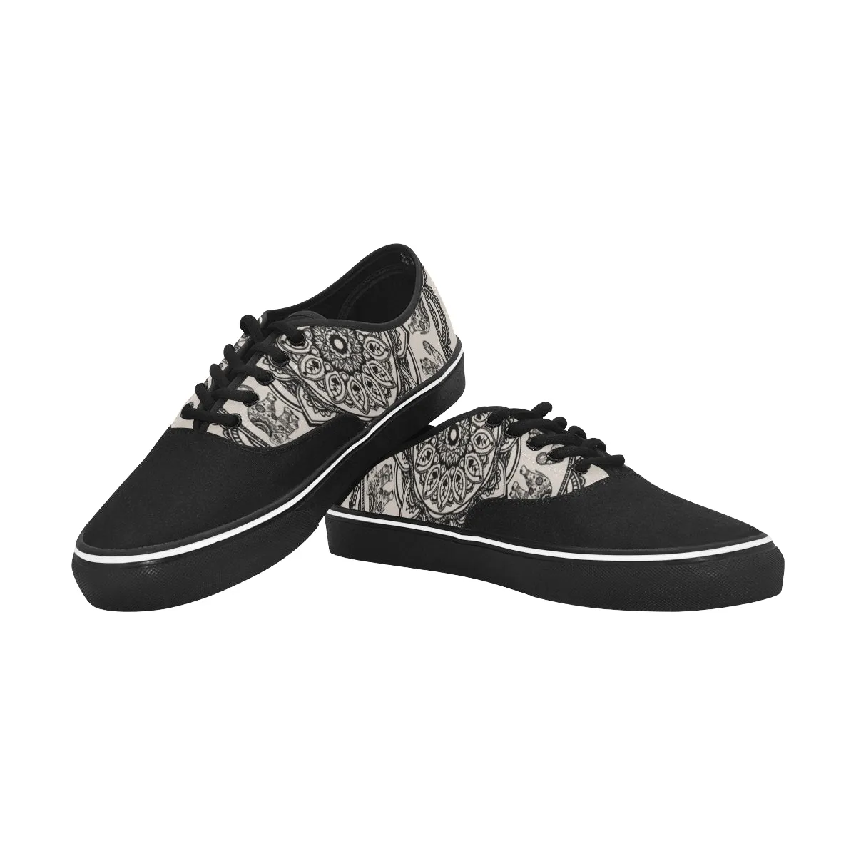 Women's Big Size Elephant Mandala Print Canvas Low Top Shoes