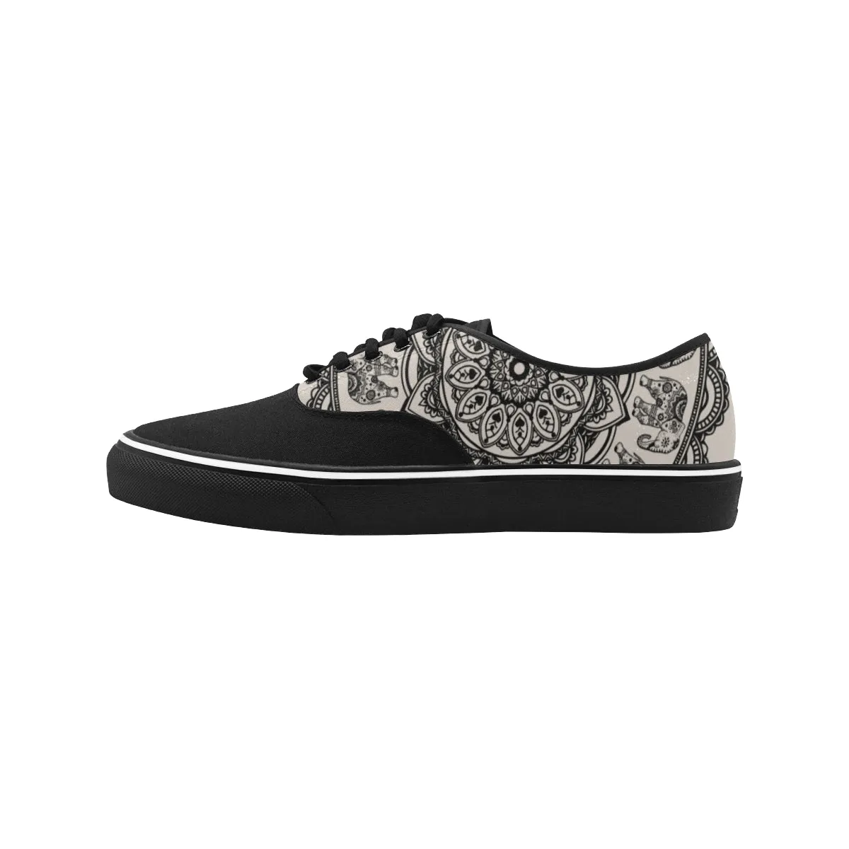 Women's Big Size Elephant Mandala Print Canvas Low Top Shoes