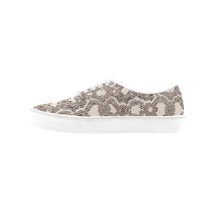 Women's Big Size Peach-Brown Snake Print Low Top Canvas Shoes