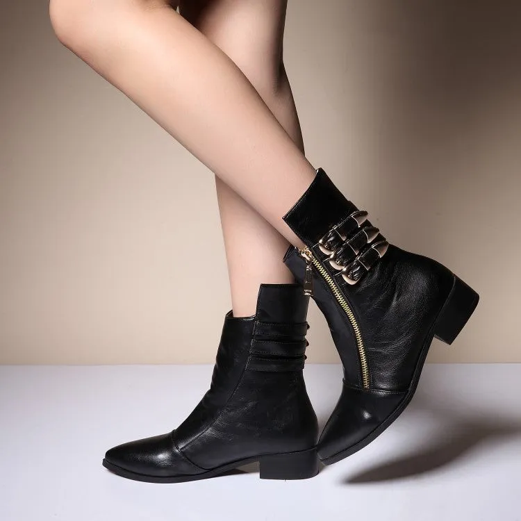 Women's Pointed Toe Buckle Belt Low Heels Short Boots