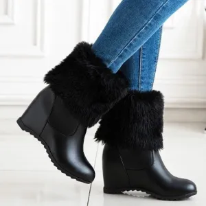 Women's winter fur warm plush wedge heels snow boots